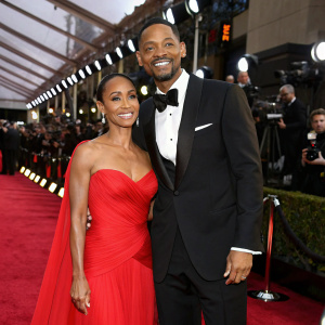 Jada Pinkett Smith and Will Smith at a glamorous Hollywood award show. Red carpet, flashing cameras.