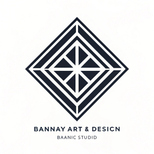Logo design for Bannay Art & Design Studio. Geometric diamond shape with intersecting lines in black and white. Minimalist style.