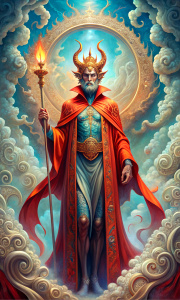 TAROT CARD, THE DEVIL, RED CAPE, BAROQUE STYLE