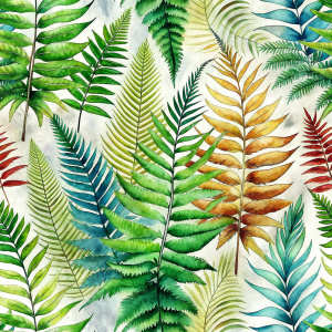 ferns and  tropical leaves, laying repeat,
 white backgraund