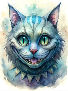 only the head of Cheshire cat, without the body, wide smile