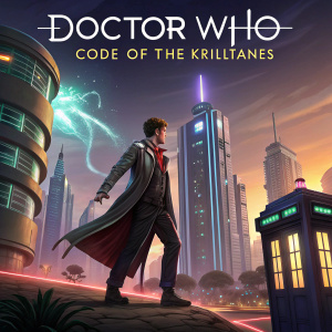 Cover art for 'Doctor Who: Code of the Krillitanes'. Justin Richards, author. The cover features a dynamic scene of the Doctor in a futuristic cityscape. The title and ISBN number are clearly visible.