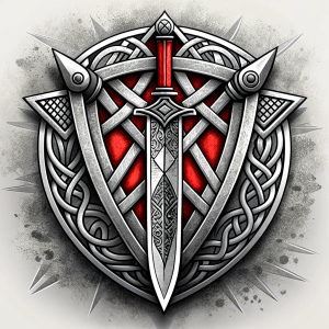 nordic sword and shield geometric symbols -  tattoo design - perfect realistic art - high-definition - grey and black - white background 