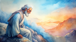 In the Bible, in ancient times, Elijah with short white hair went up to the top of Mount Carmel, knelt down, put his face between his knees, and spoke to his servants