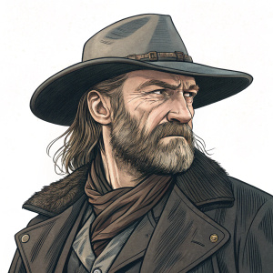 Graham McTavish as Saint of Killers. Character illustration. Intense expression. Detailed face and upper body sketch. White background