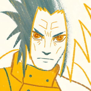 Digital line art of Uchiha Madara from Naruto. Dramatic and intense face, sharp features, dark and detailed manga style.