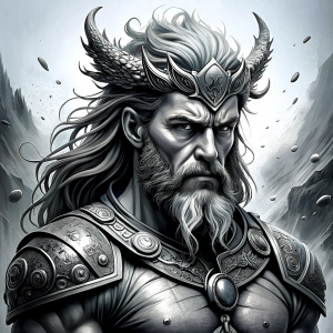 Nordic God Thor - perfect realistic art, high-definition grey and black, white background tattoo design
