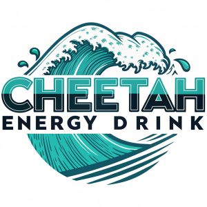 Stylized Cheetah Energy Drink logo. Teal wave design with modern font. Single color scheme, visually appealing, memorable, energy drink concept, logo.