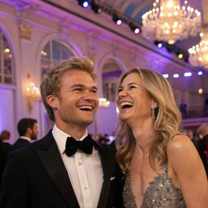 Nico Rosberg and Vivian Sibold laughing and enjoying themselves at the glamorous award ceremony.