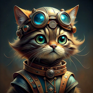 Realistic adorable chibi persian cat steampunk