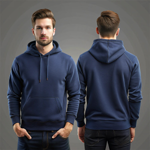 mockup de sudadera de hombre, frente y espalda azul oscuro