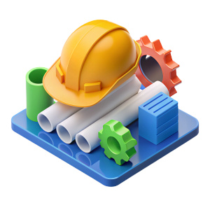 ilustración isométrica simple representando conocimientos de ingeniería civil, con colores vivos y fondo blanco