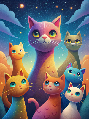 Whimsical Cats- Quirky Colorful Kitties- 