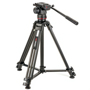 Sunpak Video Pro-m 4 Tripod with fluid head. Versatile setup for filmmakers and photographers. Heavy-duty construction, easy adjustability, robust base, sleek contemporary head design.