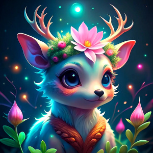 a cute little unicorn deer  with  flower decoration 