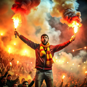 Galatasaray holigan kale arkası tribünü meşaleli kamera karşısında
