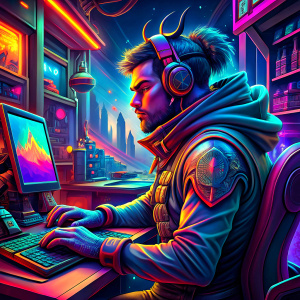 gamer sitting at the computer playing valorant