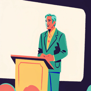 Jack Sussman, a CBS executive, stands at the Paley Center event. Dark, sophisticated background. The executive sports a distinguished look with graying hair