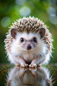 El puercoespín enano africano es un pequeño roedor cubierto de espinas cortas y suaves. A pesar de su apariencia espinosa, estos animales tienen una cara redonda y un hocico puntiagudo que les da un aspecto adorable. Son conocidos por sus hábitos nocturnos y sus travesuras durante la noche, como esconderse en lugares inesperados o roer objetos inusuales. Su forma de caminar, con un movimiento ondulante debido a sus patas cortas y cuerpo rechoncho, también añade un toque de comicidad a su presenc