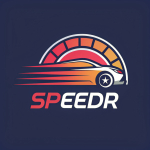 An innovative logo concept for SPEEDR, featuring sleek lines evoking speed. The word SPEEDR is displayed in a minimalistic typeface. Dominated by vivid red, vibrant orange, and subtle gray hues, creating a clear and captivating visual identity.