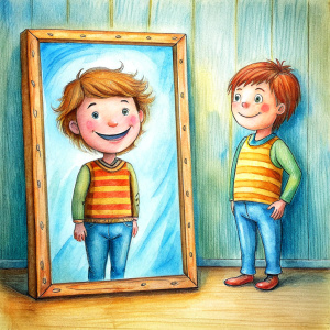 mirror and a kid laugh