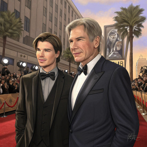 Josh Hartnett and Harrison Ford, at the 2003 MTV Movie Awards. Red carpet event in Hollywood.