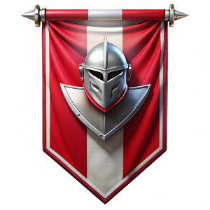 knight banner, 3d, color red and burgundy and silver, white background, png