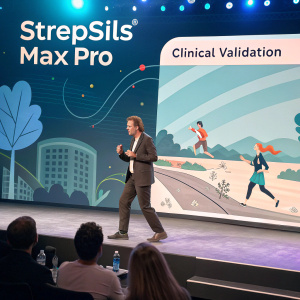 Strepsils Max Pro virtual product launch. Onscreen, animated presentation showcasing clinical validation and benefits.