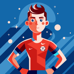 soccer talent, full body, vector style, solid white background