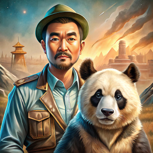 Asian kazakh gangster in zoo with panda
