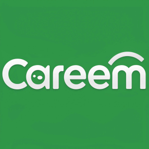 Design concept for Careem app logo featuring 'Careem' in sleek, modern font. Friendly and approachable aesthetic. Solid vibrant green background. 'Careem' prominently displayed, taking up significant visual space.