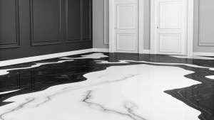 marble white epoxy floor with black matte wall