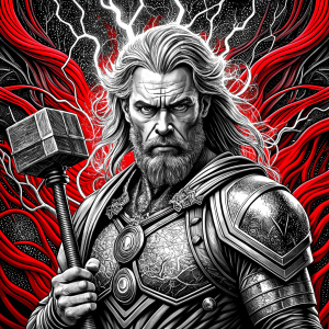 god thor with hammer perfect realistic art, high-definition, high-definition grey and black, white background 