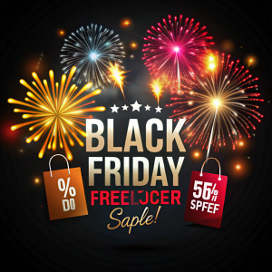 Black Friday: "Black Friday is shopping time! 🛍️ Discounts up to -70% on the whole assortment!" Illustration: Black background, contrasting colors, bright promotional prices, goods unfolding like fireworks.