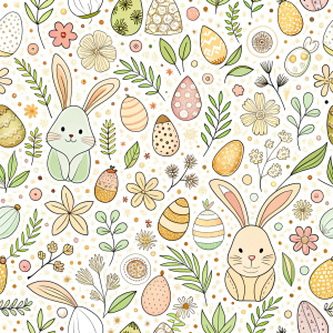 easter minimalist doodles seamless pattern tile, white ground