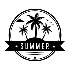 summer silhoutte logo, clean simple lines, black and white