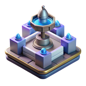 cyberpunk a square with a fountain