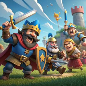 Illustration of Clash Royale characters. Vibrant, colorful background. Ready for battle, each character in unique stance.