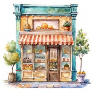 Watercolor Bakery Storefronts Clipart - cute bakery shop cafe 