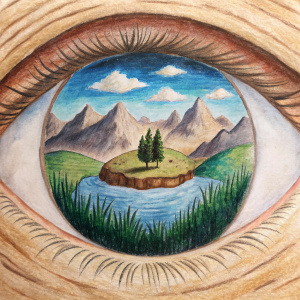 paisaje dentro de una pupila de un ojo