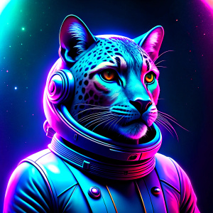 cool puma astronaut in the space, retrofuturism

