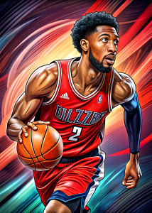  cartoon  player basketball of Portland Trail Blazers Fernando Martin playing baskeball, ultra detailed   ,  background, style pop art, , style watecolor, black background,r eady for print t-shirt, style art fabric, without horse, full body


