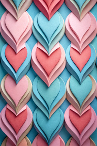 pattern with hearts, symmetric style, Paper cut craft, minimalism, flat design, pastel colour