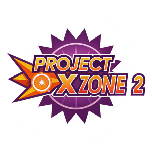 The Project X Zone 2 logo showcases vibrant purple and orange colors with an energetic burst design. Dynamic font adds flair.