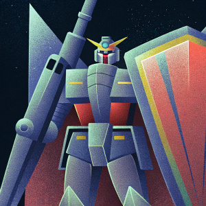 RX-93 νGUNDAM Diyaman, a high-tech mech, stands ready for battle. Shimmering metallic exterior, detailed with sleek panels and components. Holding a large weapon, it's posed against a stark black background. Digital artwork highlighting intricate design.