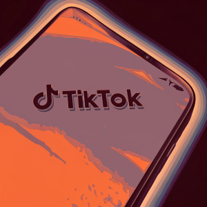 TikTok logo showcased on a vibrant purple gradient background with neon edges
