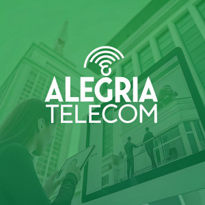 ALEGRIA TELECOM logo in white sans-serif font on vibrant green background, sleek and modern design.