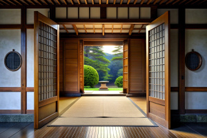 open front door of a mystic dojo from outside