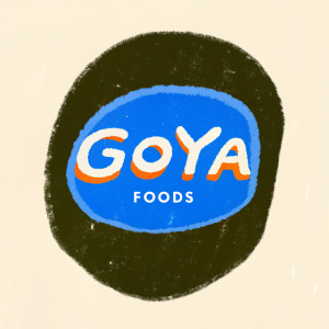 Logo design for Goya Foods. Bold and modern font for 'Goya'. Below the name, the website address in smaller text. Dark background.