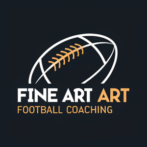 The Fine Art Football Coaching logo features bold, athletic font and an intricate, stylized football. The design is sleek and modern, perfect for a professional sports coaching business.